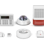 Electronic devices for home or office security on white background